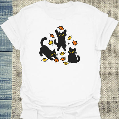 T-Shirt - Herbstlaub - Unisex - Katze Weiß