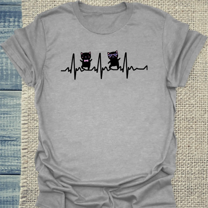 T-Shirt - Herr und Frau Katze Herzschlag - Unisex - Katze Grau