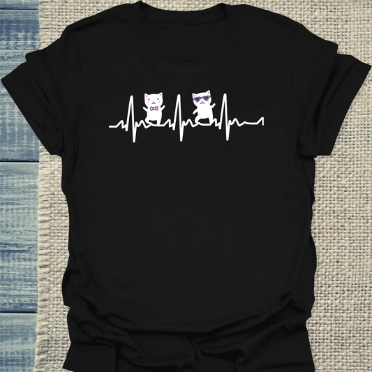 T-Shirt - Herr und Frau Katze Herzschlag - Unisex - Katze Schwarz