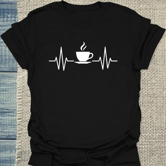 T-Shirt - Herzschlag für Kaffee - Unisex - Kaffee Schwarz