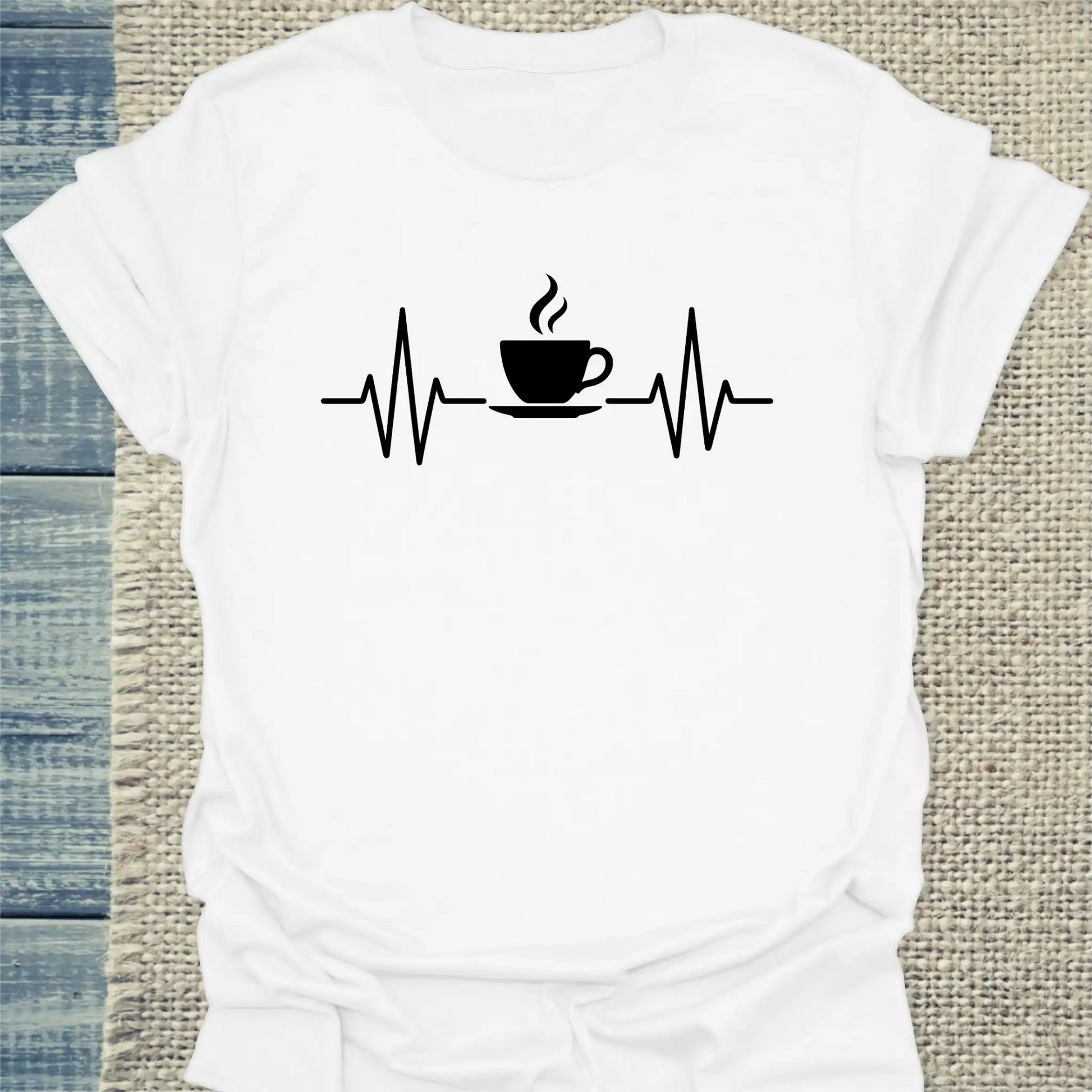 T-Shirt - Herzschlag für Kaffee - Unisex - Kaffee Weiß