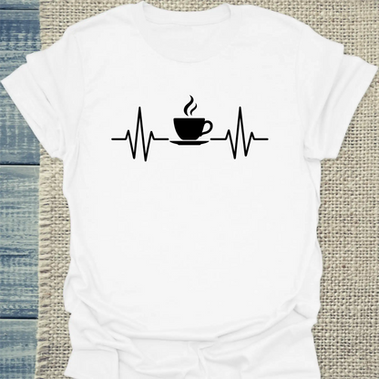 T-Shirt - Herzschlag für Kaffee - Unisex - Kaffee Weiß