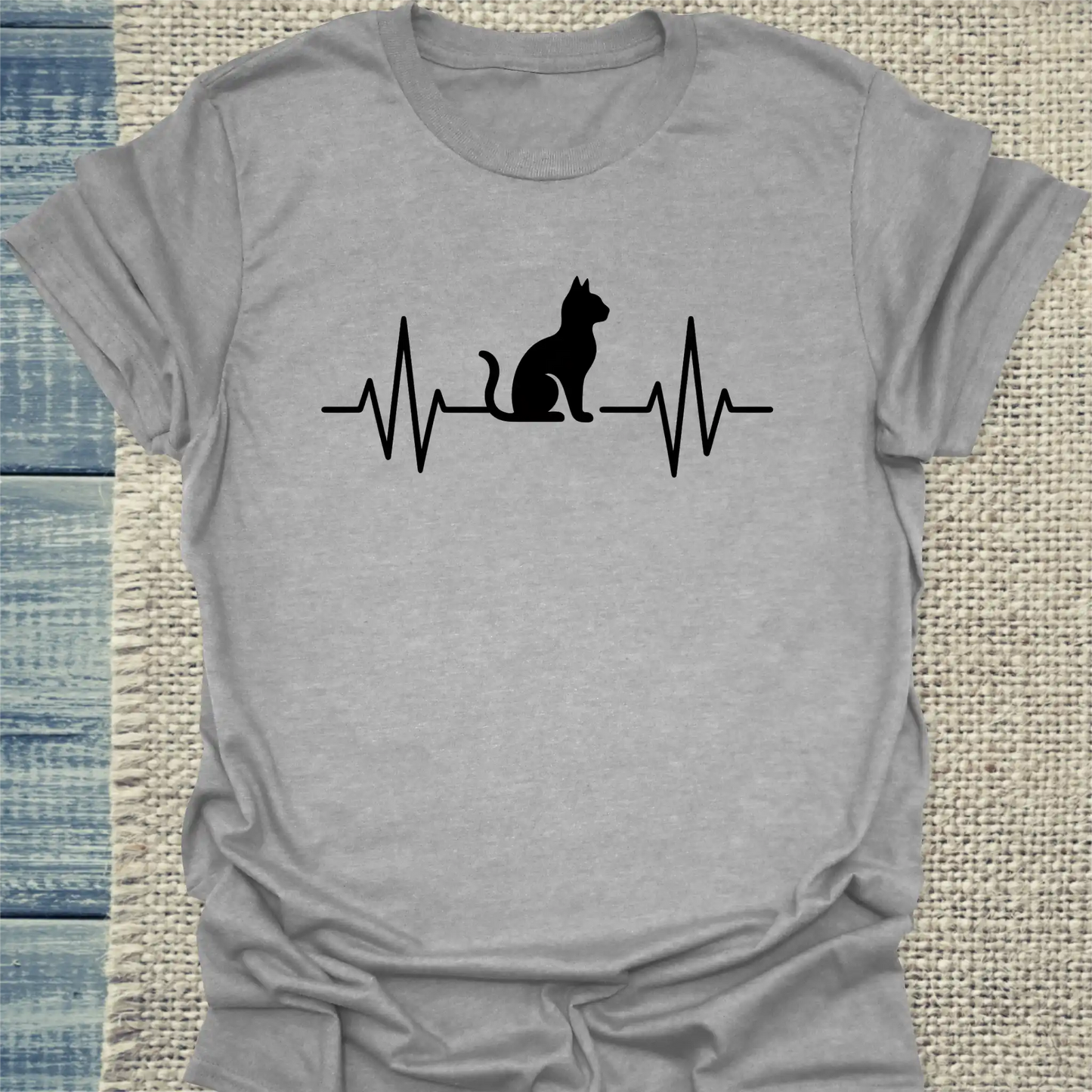 T-Shirt - Herzschlag für Katzen - Unisex - Katze Grau