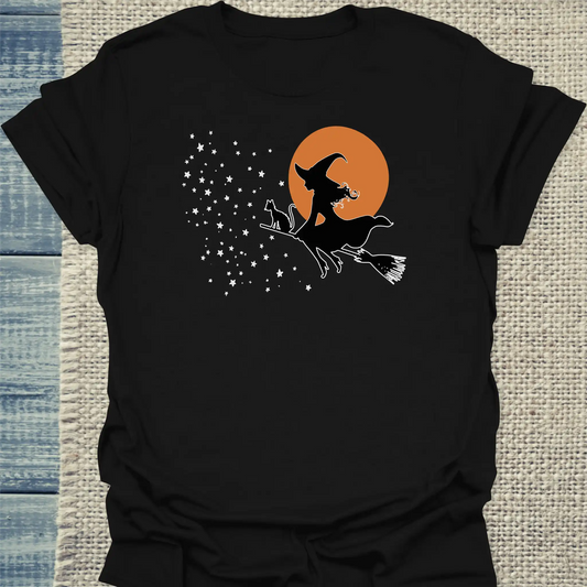 T-Shirt - Hexenflug - Unisex - Katze, Halloween Schwarz