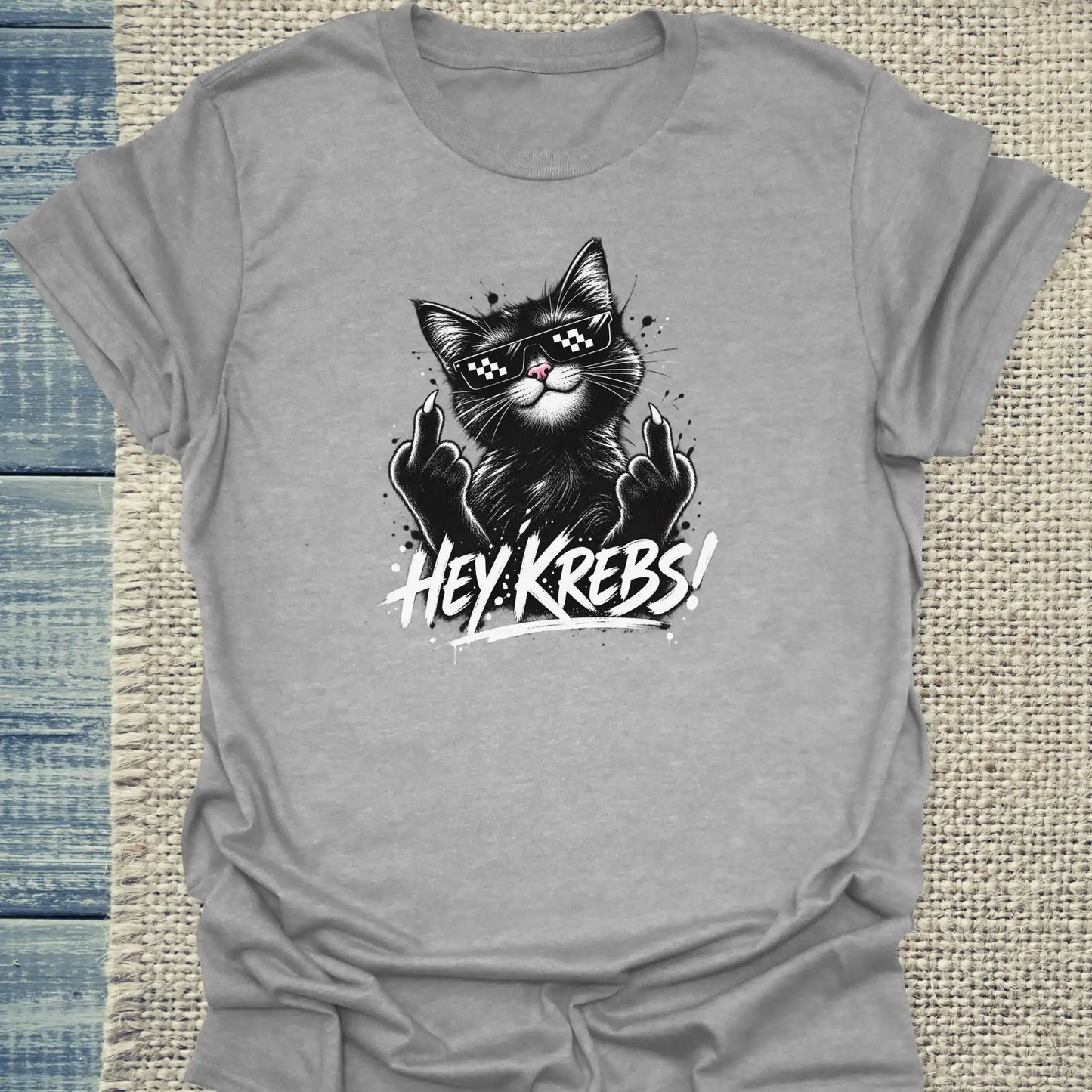 T-Shirt - Hey Krebs - Unisex - Katze Grau