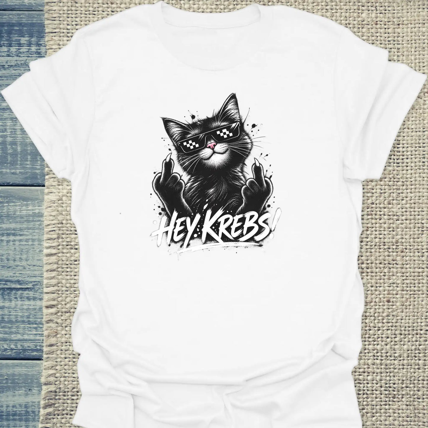T-Shirt - Hey Krebs - Unisex - Katze Weiß