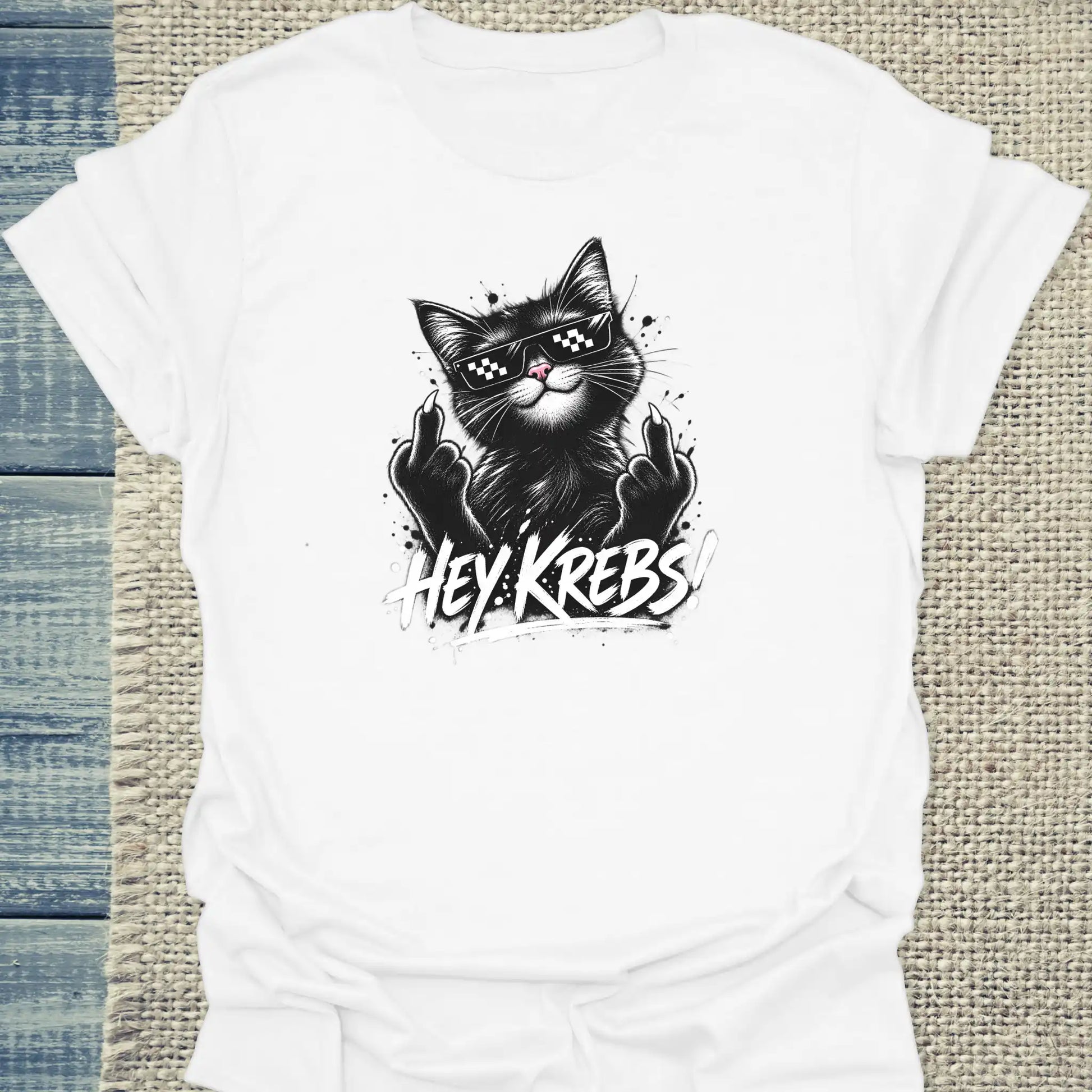 T-Shirt - Hey Krebs - Unisex - Katze Weiß