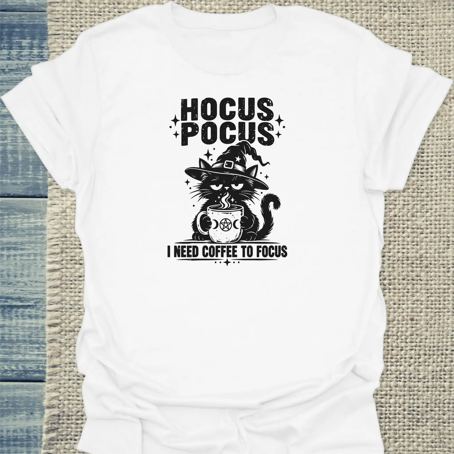 T-Shirt - HOCUS POCUS - Unisex - Katze & Kaffee, Halloween Weiß