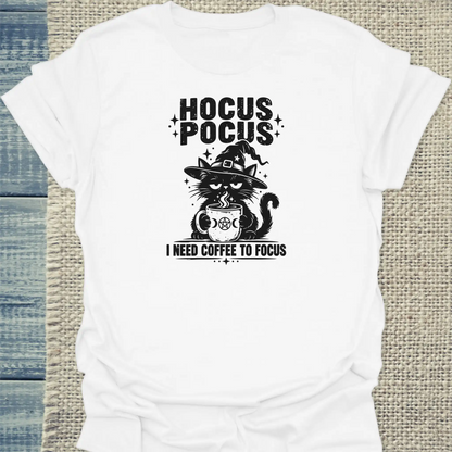 T-Shirt - HOCUS POCUS - Unisex - Katze & Kaffee, Halloween Weiß