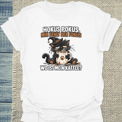 T-Shirt - Hokus Fokus - Unisex - Katze & Kaffee, Halloween Weiß
