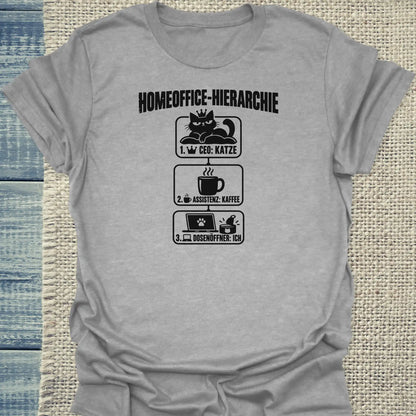 T-Shirt - Homeoffice-Hierarchie - Unisex - Katze & Kaffee Grau