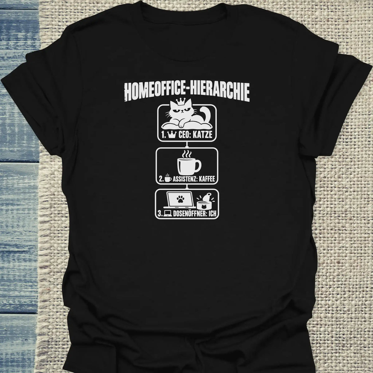 T-Shirt - Homeoffice-Hierarchie - Unisex - Katze & Kaffee Schwarz