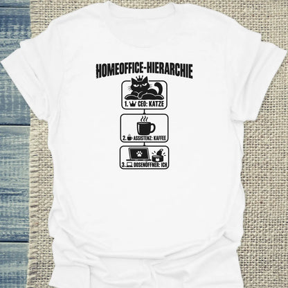 T-Shirt - Homeoffice-Hierarchie - Unisex - Katze & Kaffee Weiß