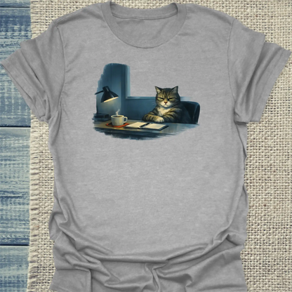 T-Shirt - Hopper - Grimmige Katze - Unisex - Katze & Kaffee Grau