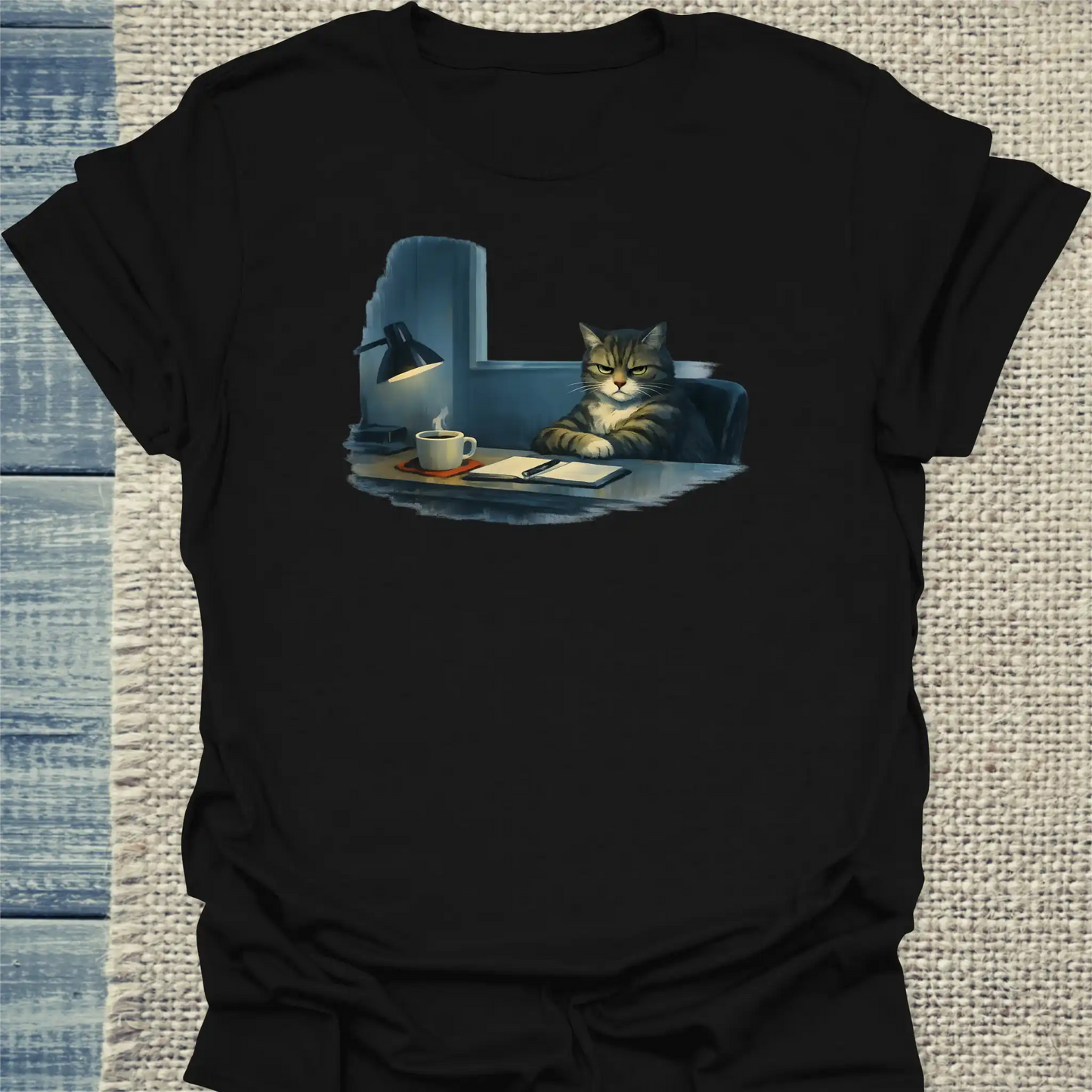 T-Shirt - Hopper - Grimmige Katze - Unisex - Katze & Kaffee Schwarz