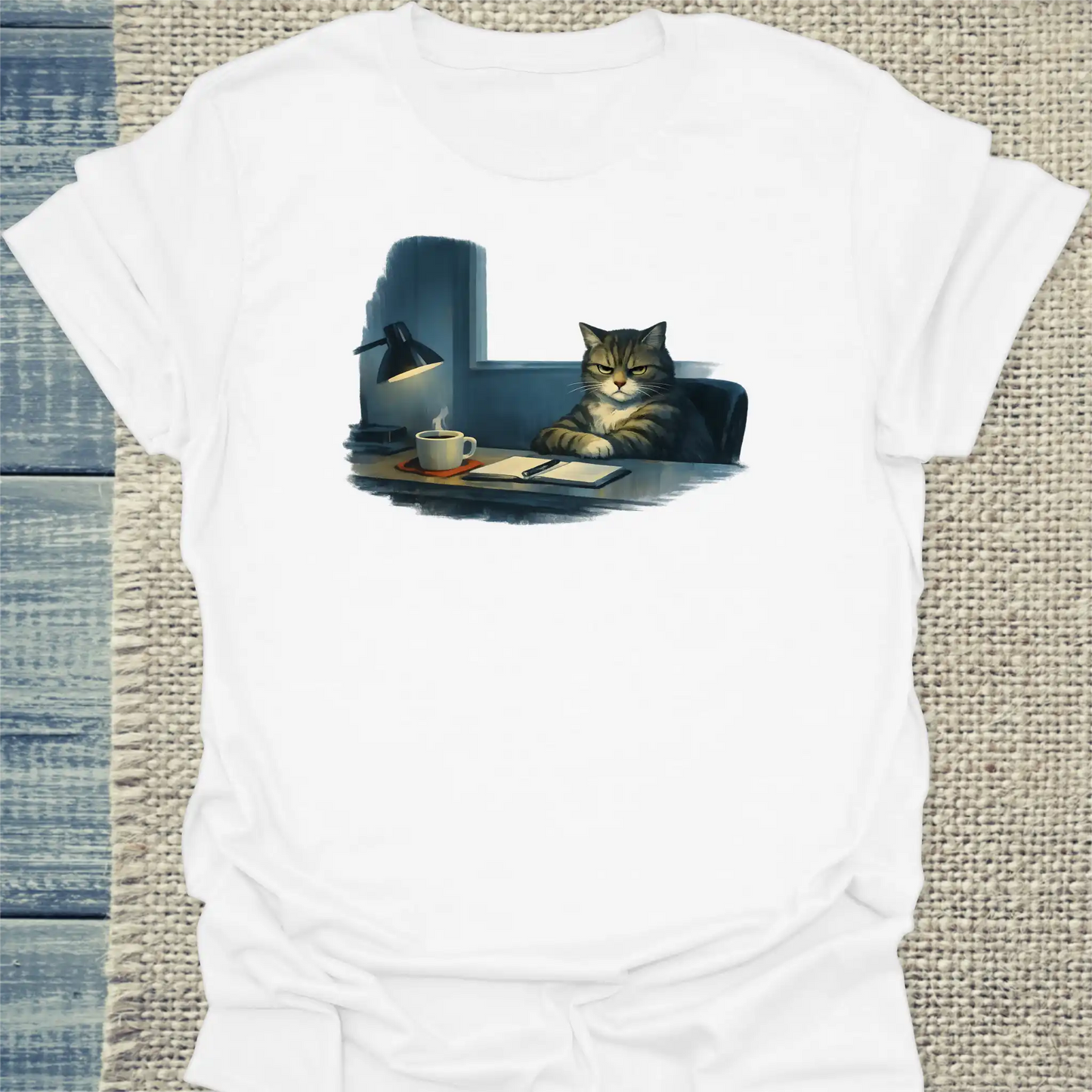 T-Shirt - Hopper - Grimmige Katze - Unisex - Katze & Kaffee Weiß