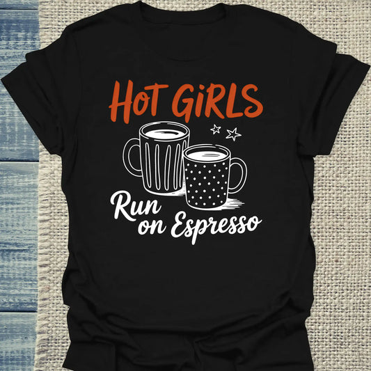 T-Shirt - Hot Girls Run on Expresso - Unisex - Katze & Kaffee, Cat Lady Schwarz