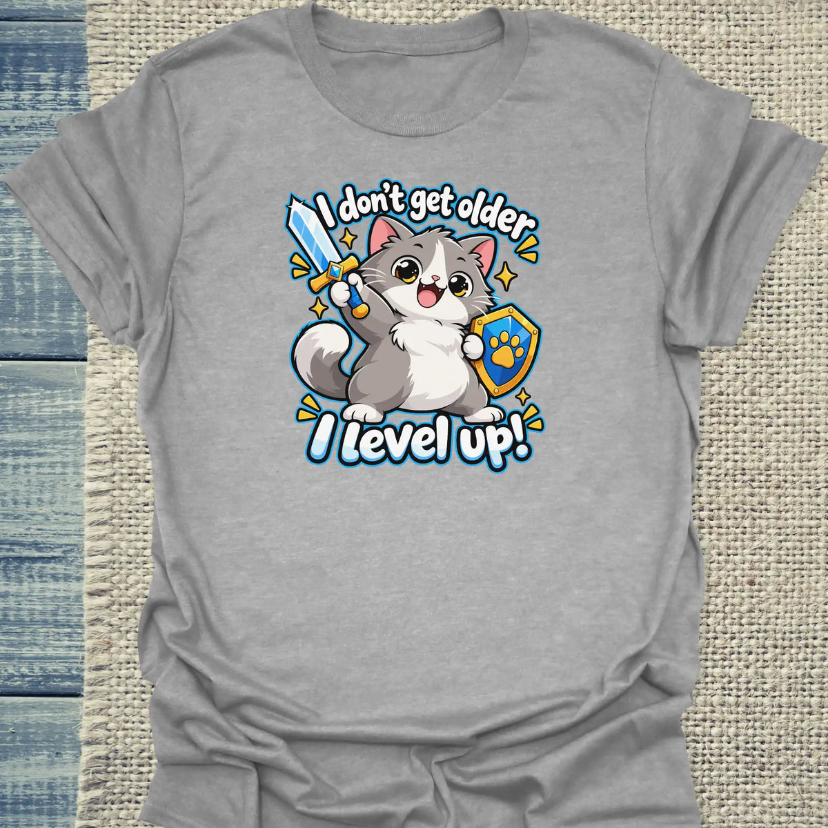 T-Shirt - I level up - Unisex - Katze Grau