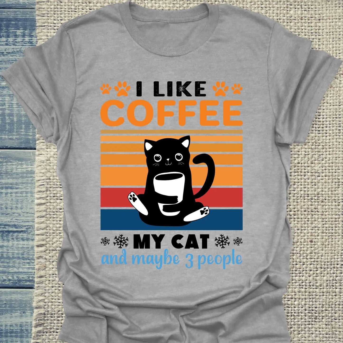 T-Shirt - I like Coffee my Cat and maybe 3 People - Unisex - Katze & Kaffee Grau