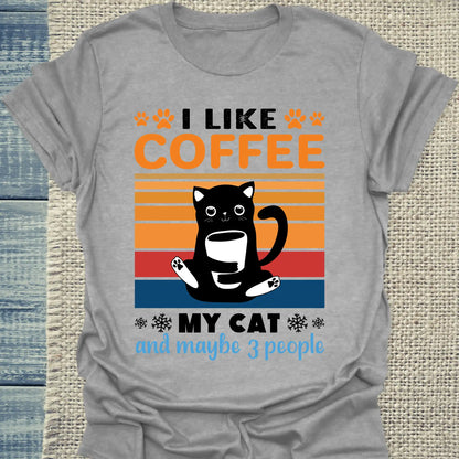 T-Shirt - I like Coffee my Cat and maybe 3 People - Unisex - Katze & Kaffee Grau