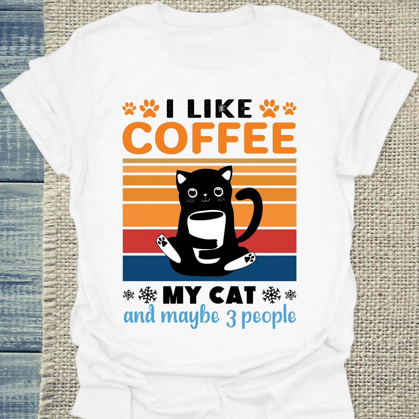 T-Shirt - I like Coffee my Cat and maybe 3 People - Unisex - Katze & Kaffee Weiß