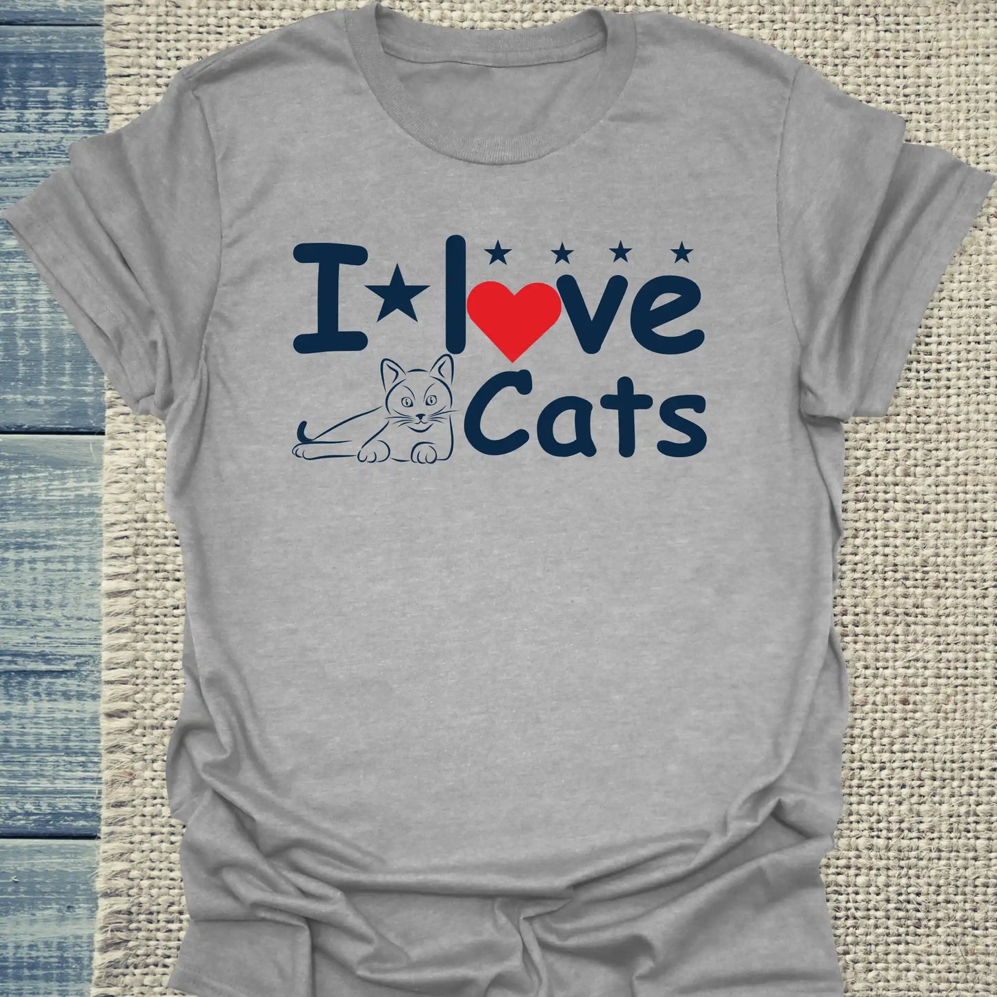 T-Shirt - I love Cats - Unisex - Katze Grau