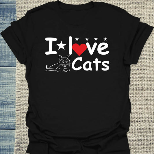 T-Shirt - I love Cats - Unisex - Katze Schwarz