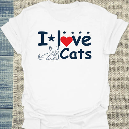 T-Shirt - I love Cats - Unisex - Katze Weiß