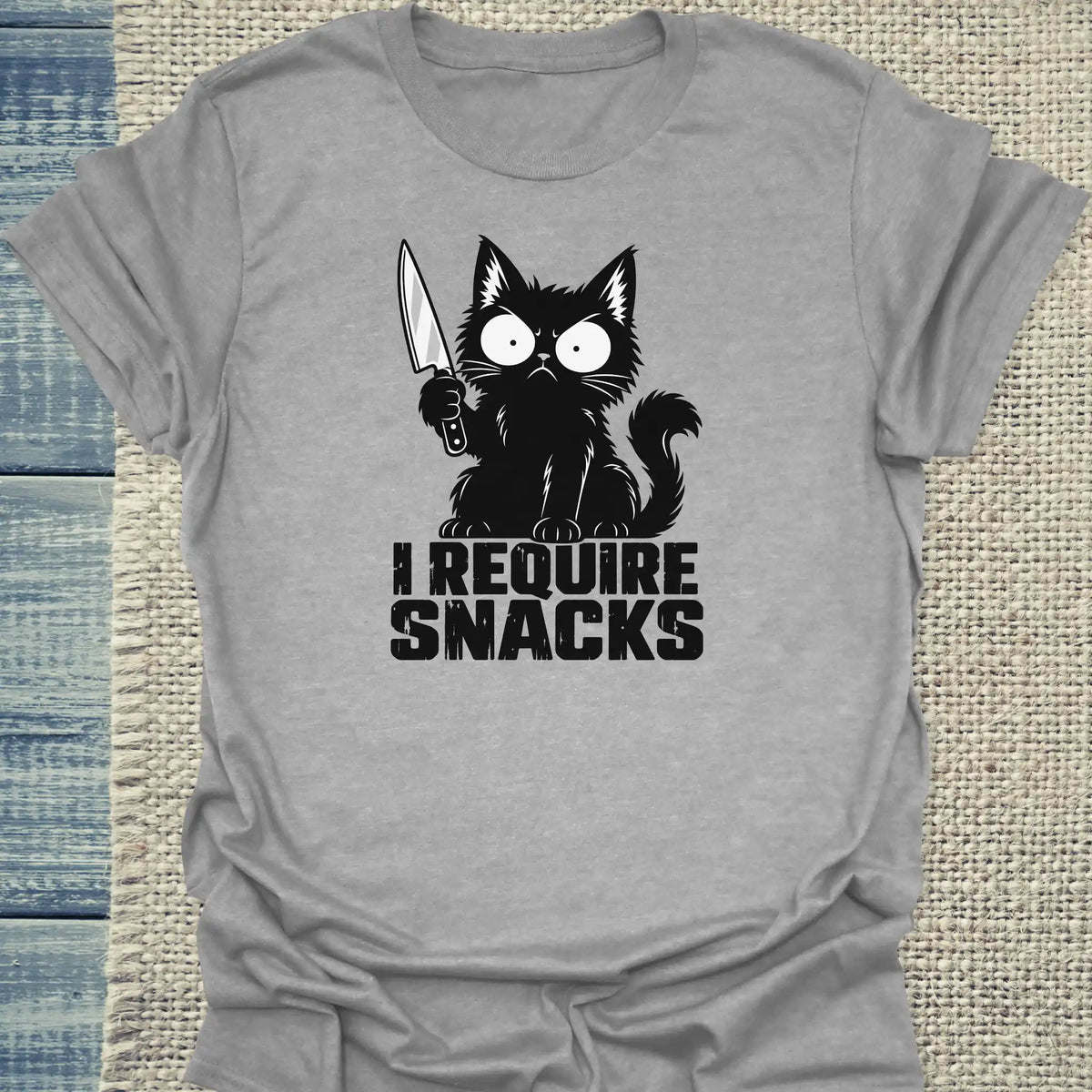 T-Shirt - I REQUIRE SNACKS - Unisex - Katze Grau