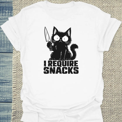 T-Shirt - I REQUIRE SNACKS - Unisex - Katze Weiß