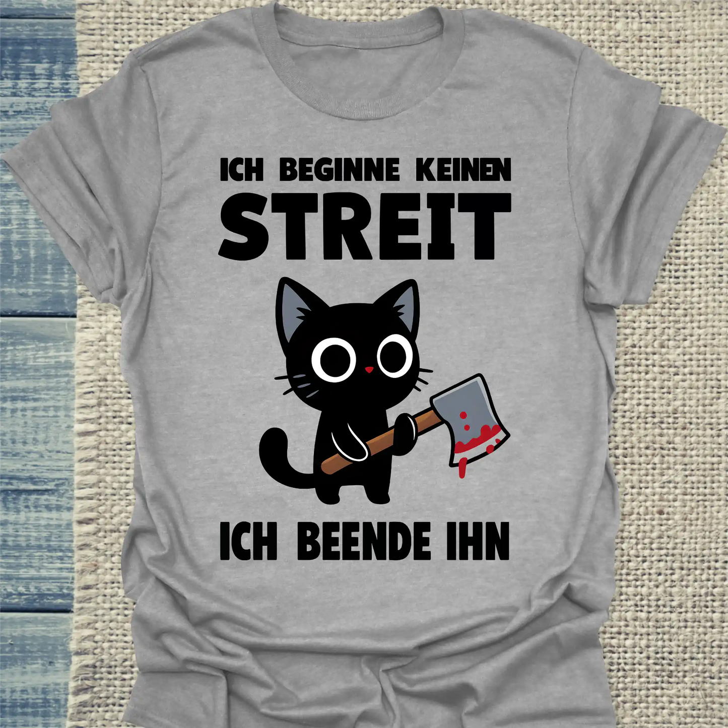 T-Shirt - Ich beginne keinen Streit. Ich beende ihn - Unisex - Katze Grau