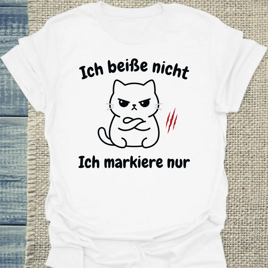 T-Shirt - Ich beiße nicht - Unisex - Katze Weiß