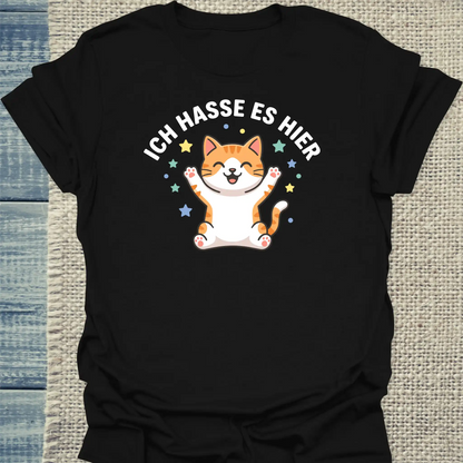 T-Shirt - Ich hasse es hier - Unisex - Katze, Orange Schwarz