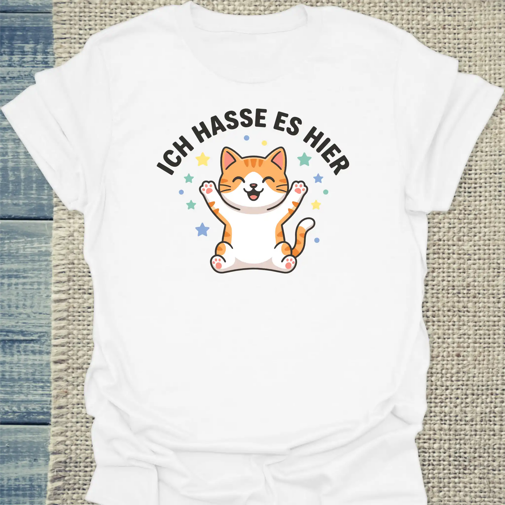 T-Shirt - Ich hasse es hier - Unisex - Katze, Orange Weiß
