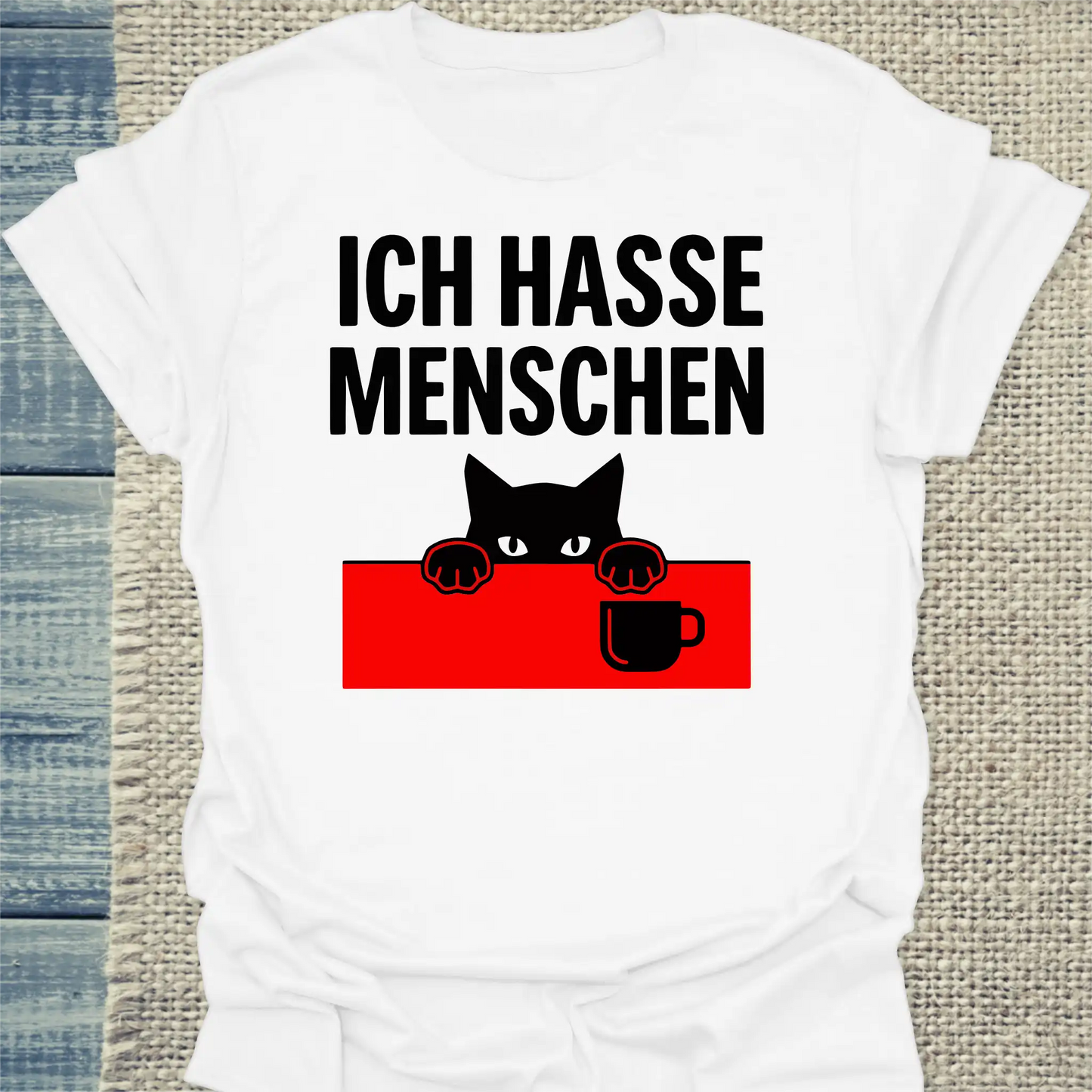 T-Shirt - Ich hasse Menschen - Unisex - Katze & Kaffee Weiß