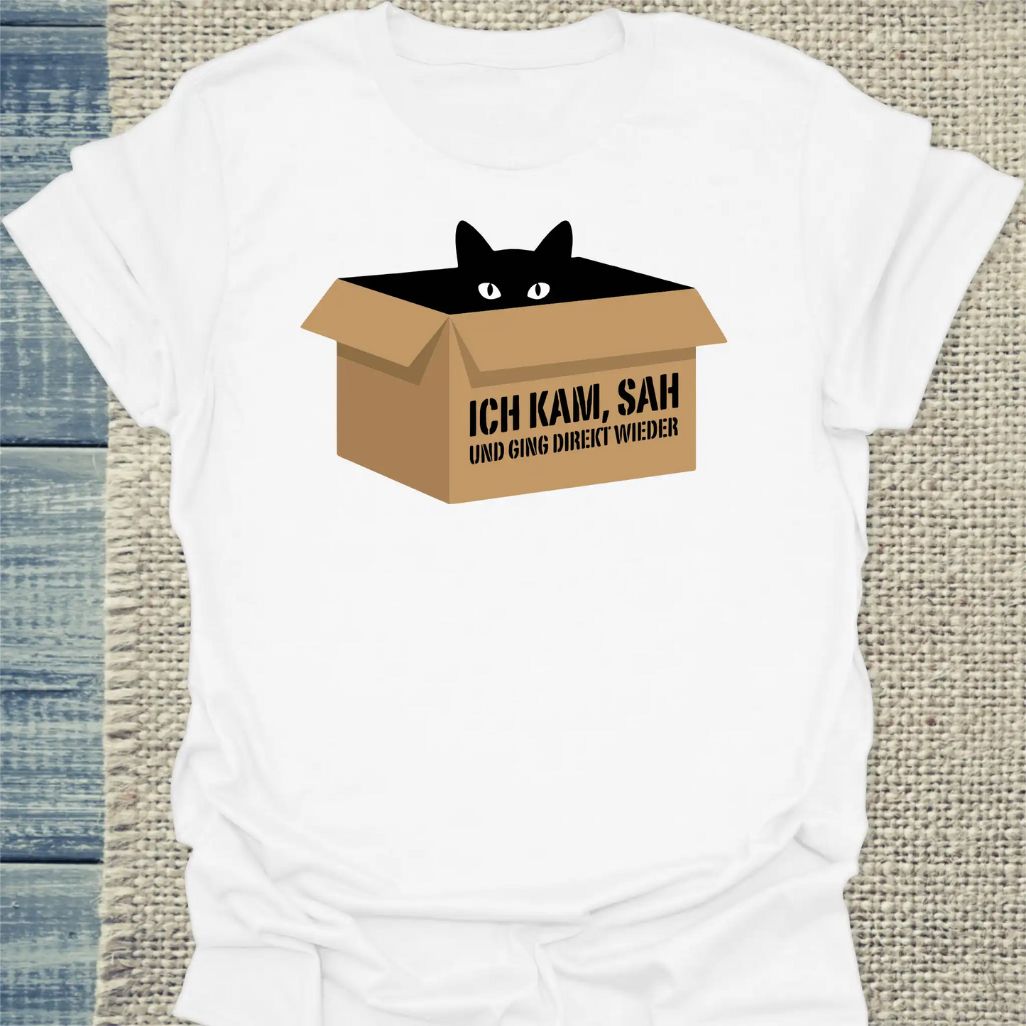 T-Shirt - Ich kam, sah - Unisex - Katze & Kaffee Weiß