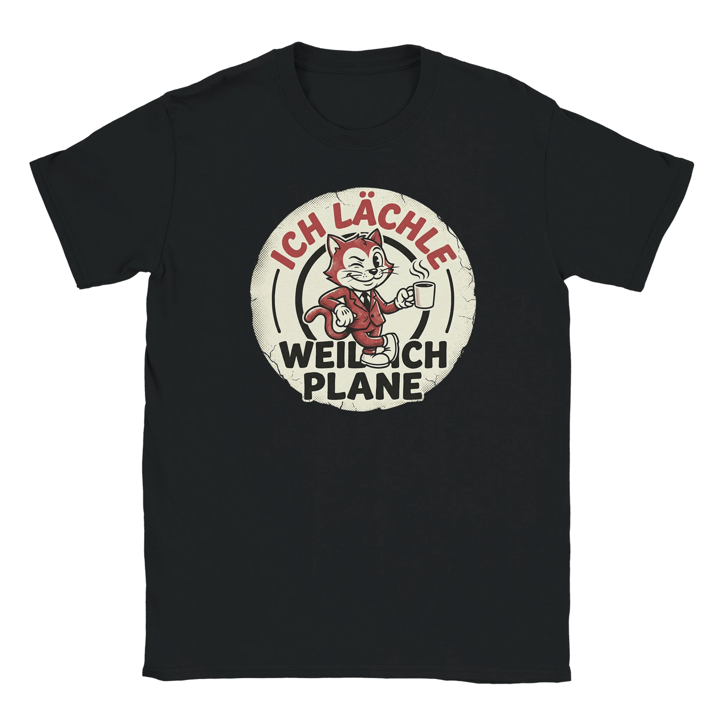 T-Shirt - Ich lächle, weil ich plane - Unisex - Katze & Kaffee, Cat Guy Schwarz
