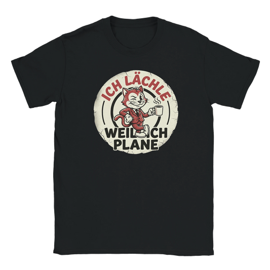 T-Shirt - Ich lächle, weil ich plane - Unisex - Katze & Kaffee, Cat Guy Schwarz