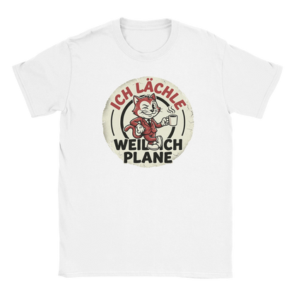 T-Shirt - Ich lächle, weil ich plane - Unisex - Katze & Kaffee, Cat Guy Weiß