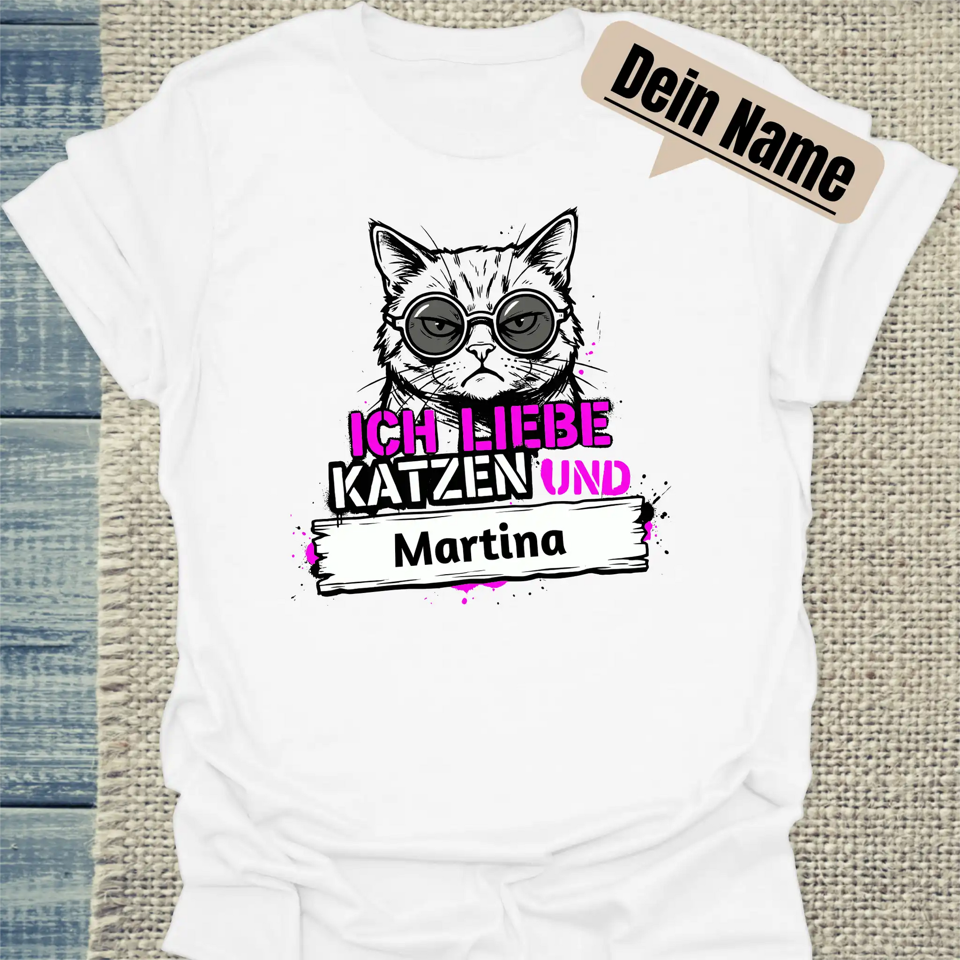 T-Shirt - Ich liebe Katzen und - Unisex - Katze, Personalisiert Weiß