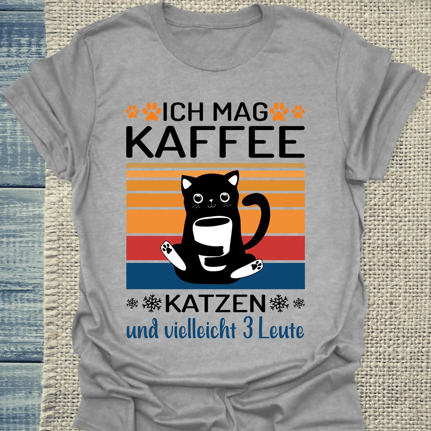 T-Shirt - Ich mag Kaffe und 3 Leute - Unisex - Katze & Kaffee Grau
