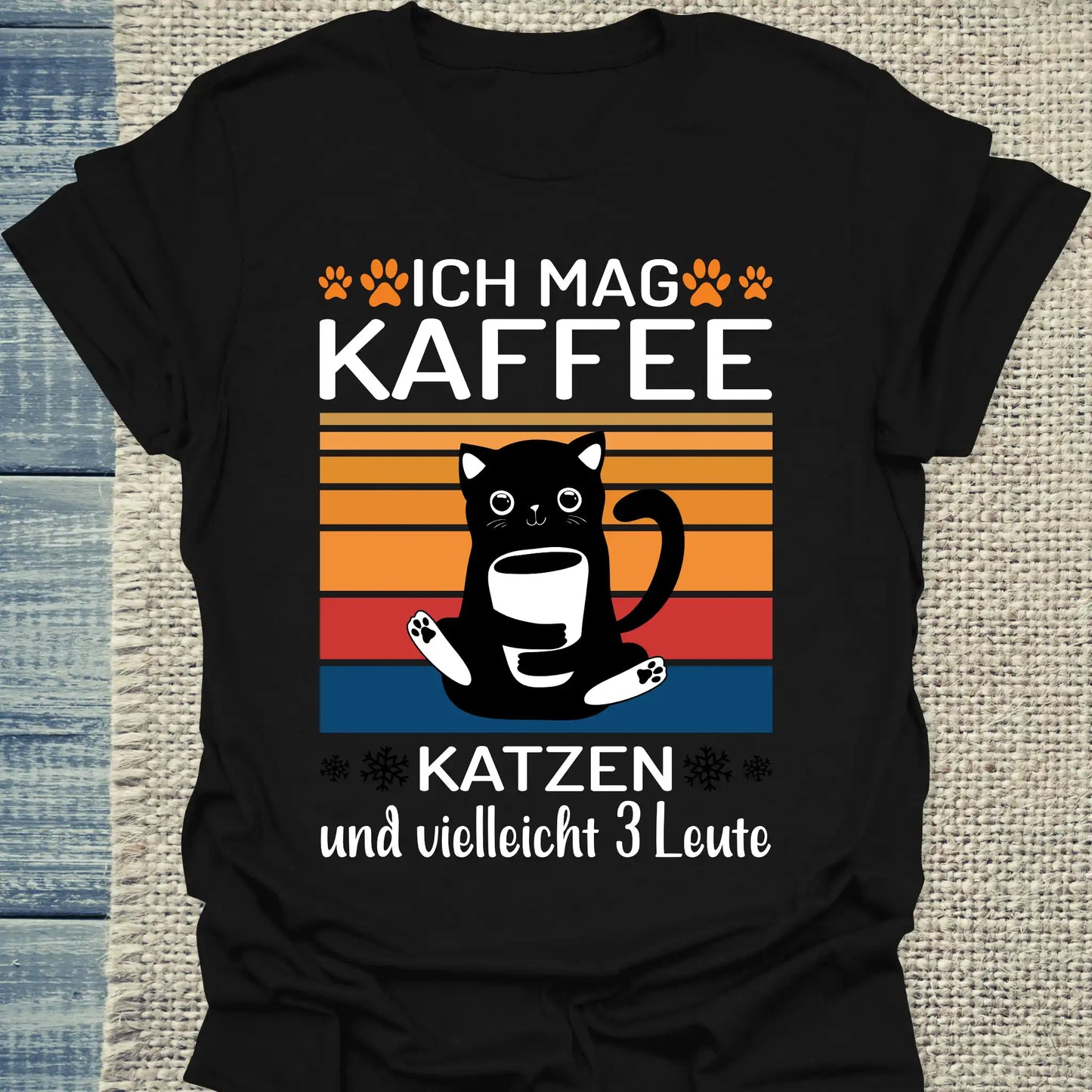 T-Shirt - Ich mag Kaffe und 3 Leute - Unisex - Katze & Kaffee Schwarz
