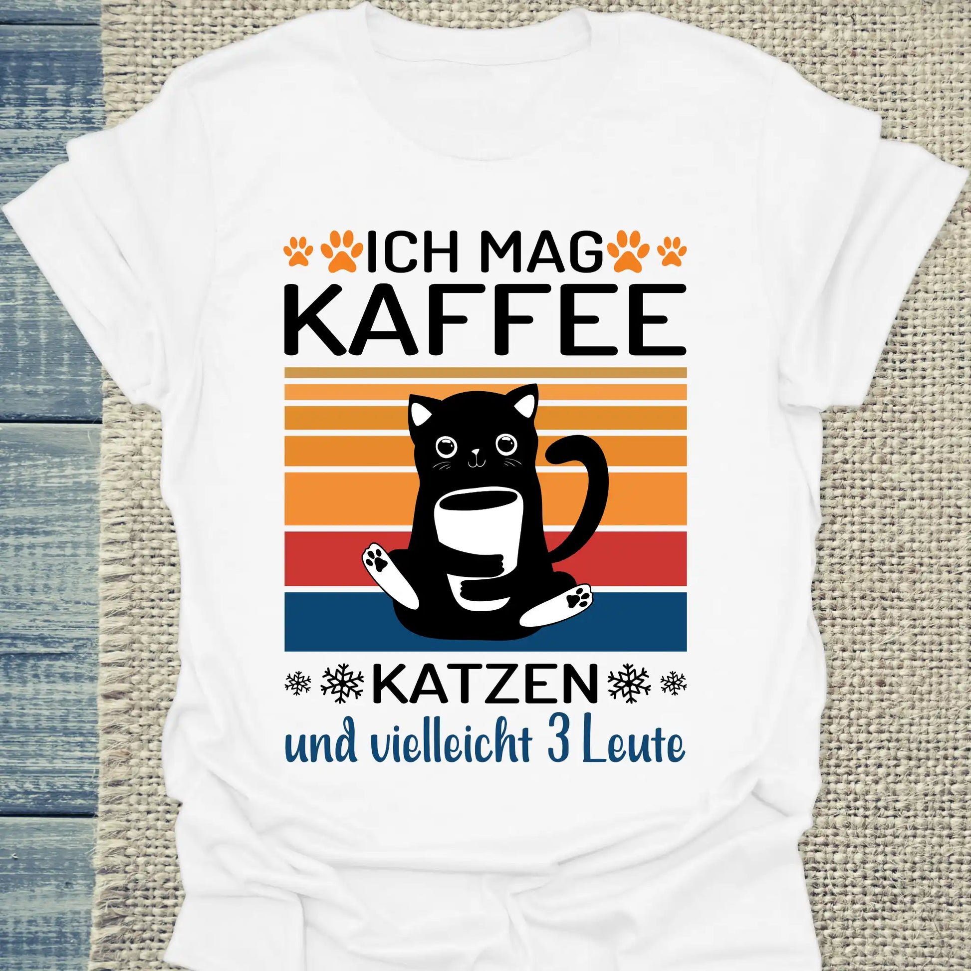 T-Shirt - Ich mag Kaffe und 3 Leute - Unisex - Katze & Kaffee Weiß