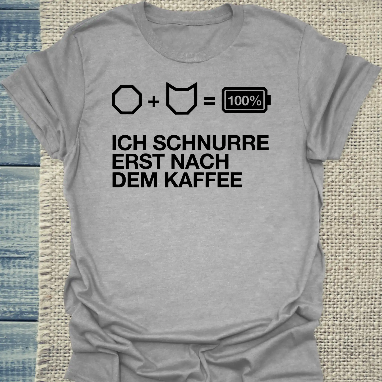 T-Shirt - Ich schnurre erst nach dem Kaffee - Unisex - Katze, Kaffee, KaffeeMiau Grau