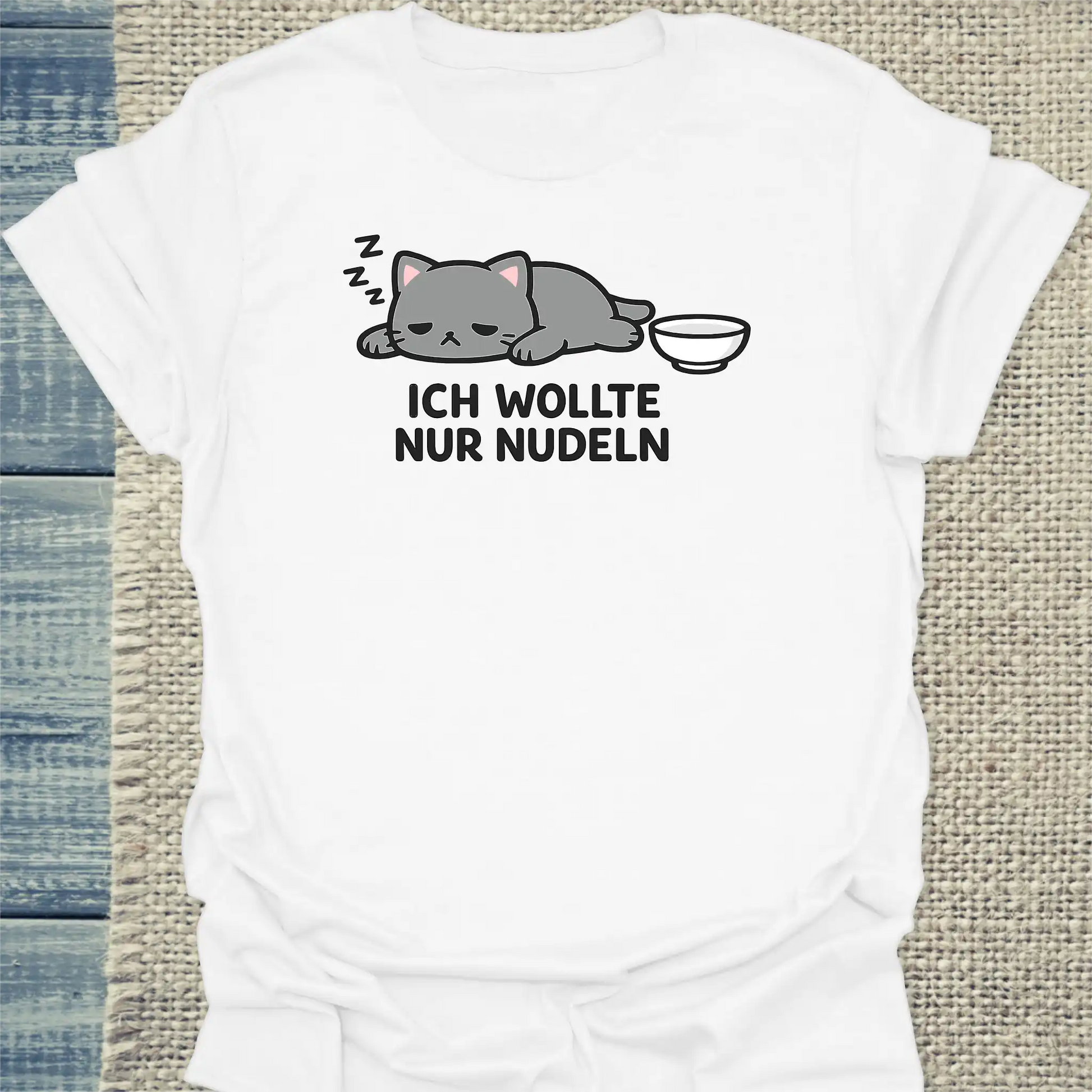 T-Shirt - ICH WOLLTE NUR NUDELN - Unisex - Katze, Ramen Weiß