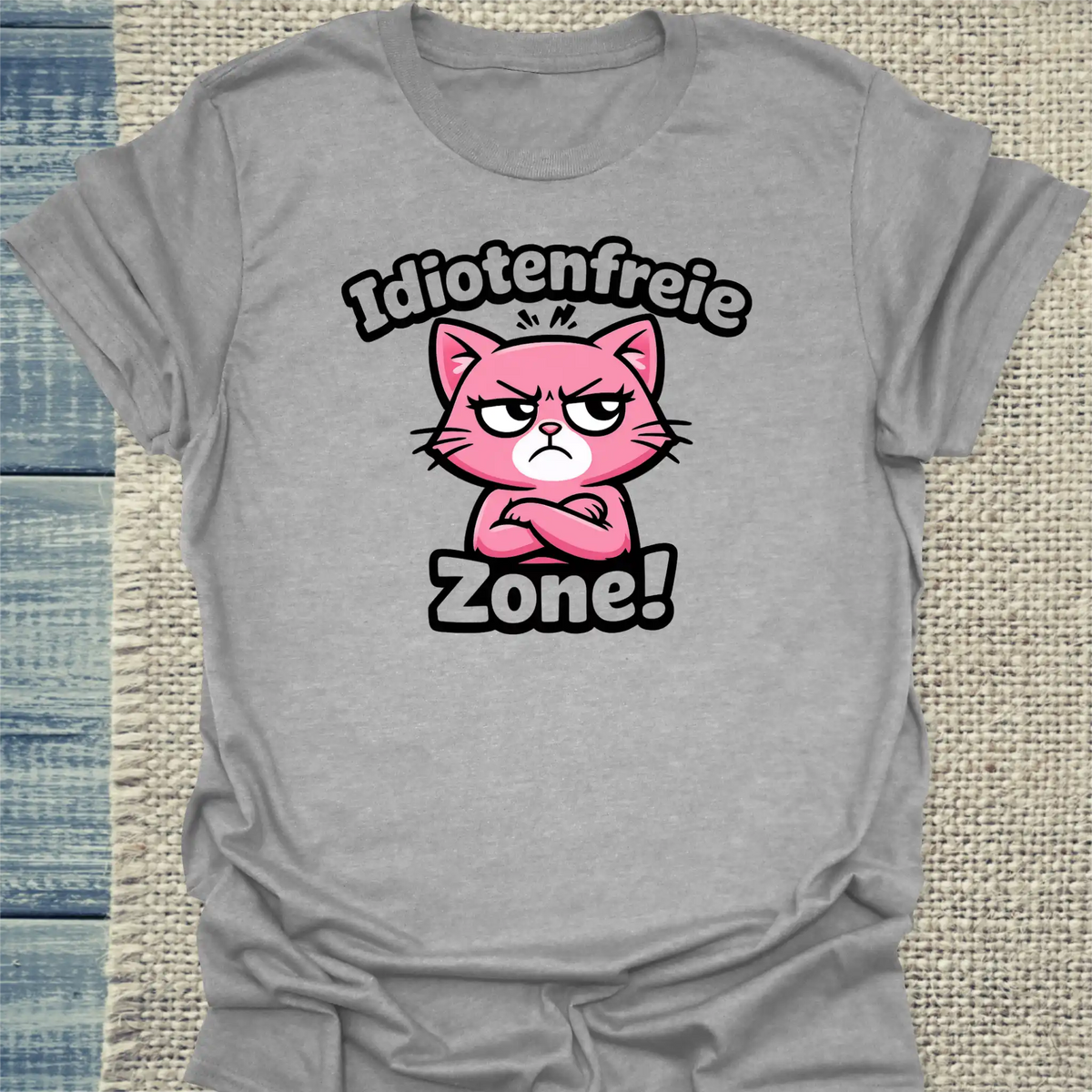 T-Shirt - Idiotenfreie Zone! - Unisex - Katze Grau