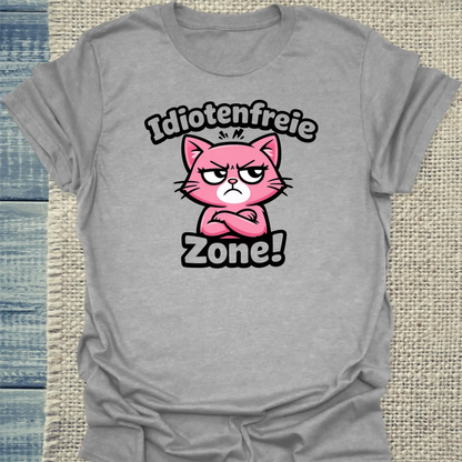 T-Shirt - Idiotenfreie Zone! - Unisex - Katze Grau