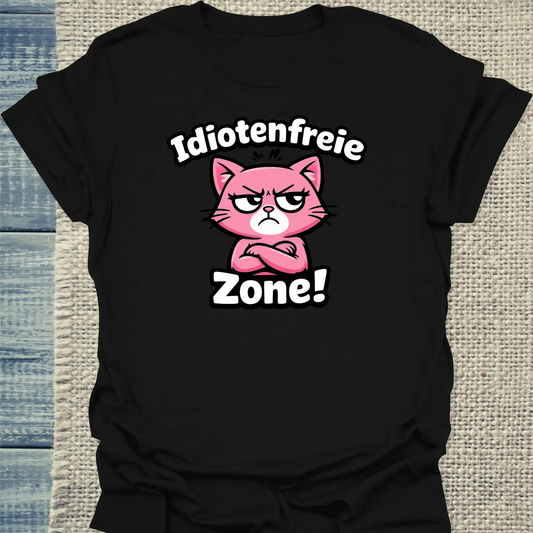 T-Shirt - Idiotenfreie Zone! - Unisex - Katze Schwarz