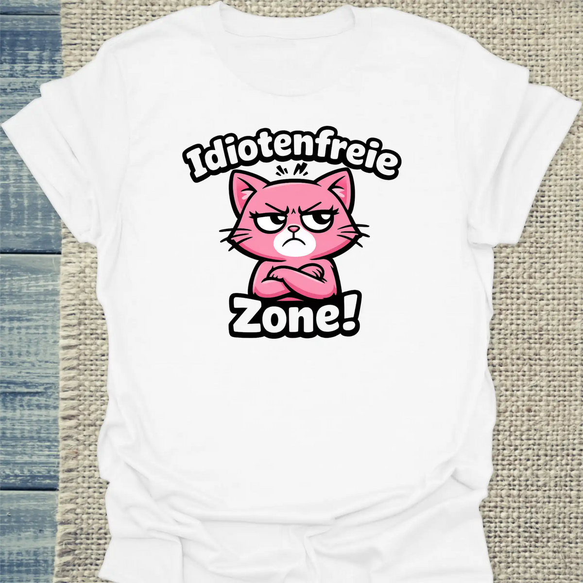 T-Shirt - Idiotenfreie Zone! - Unisex - Katze Weiß