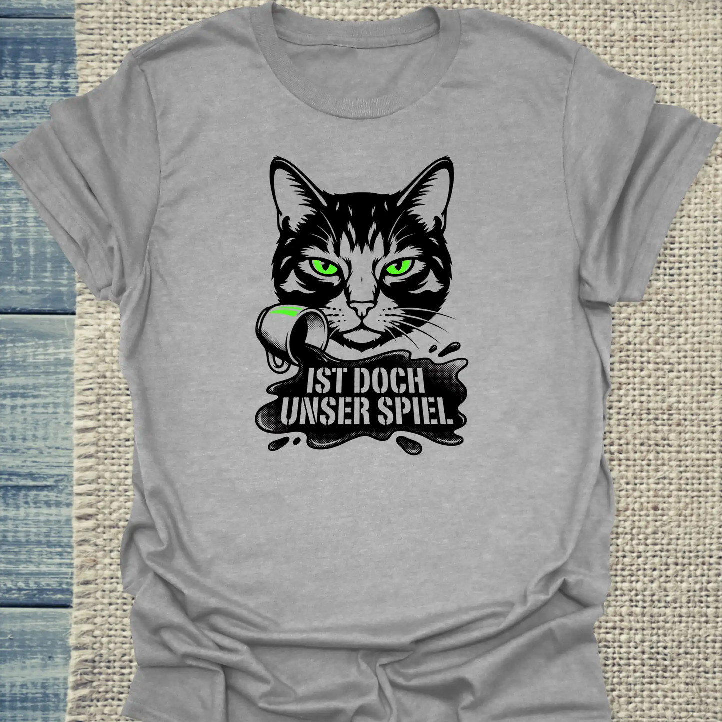 T-Shirt - Ist doch unser spiel - Unisex - Katze & Kaffee, Black Edition Grau